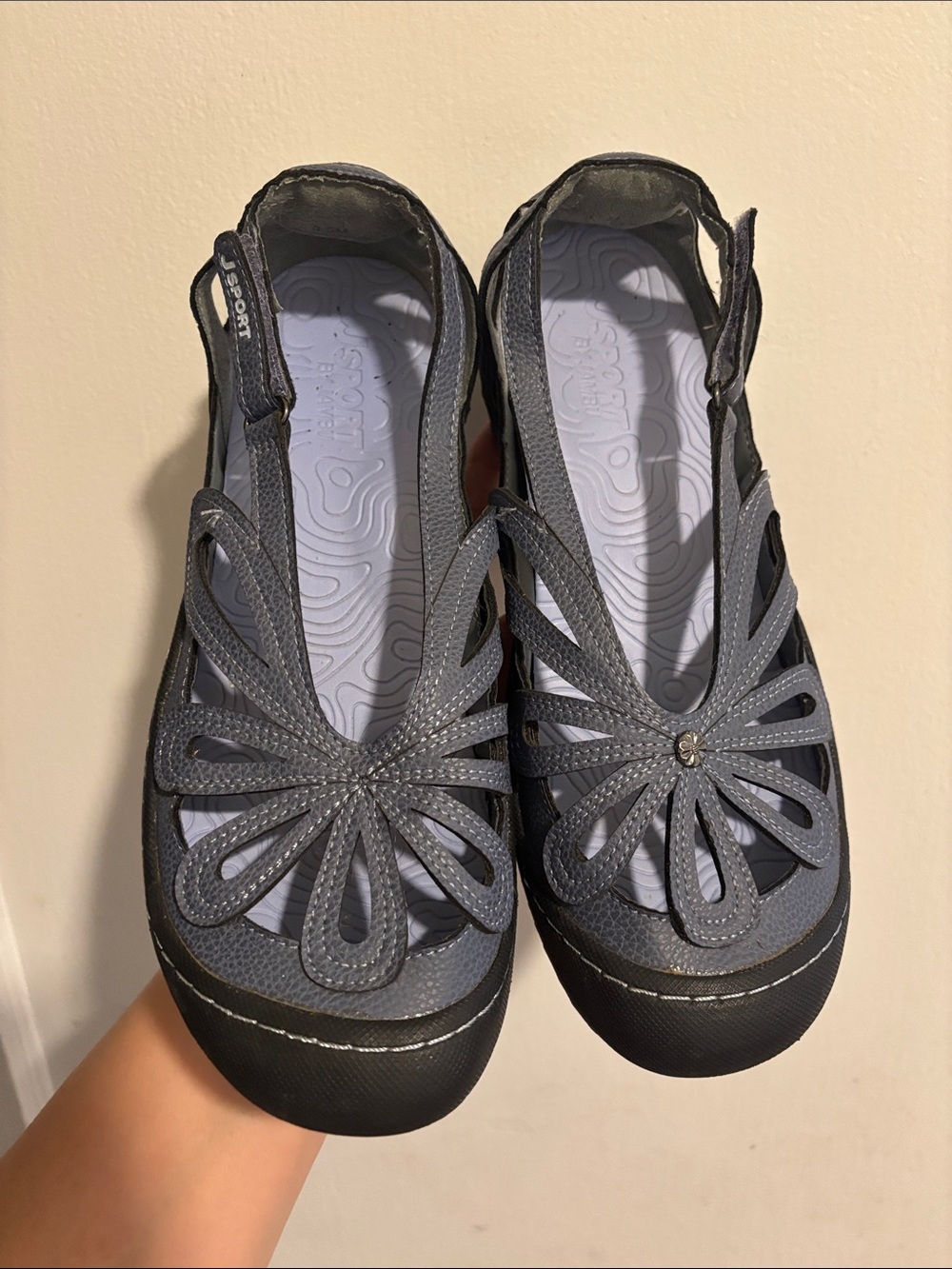 JSport by Jambu Blue-Gray Floral Cutout Slingback Sandals